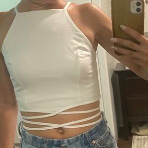 NEW Express Body Contour White Strappy Tie Cropped Cami XS